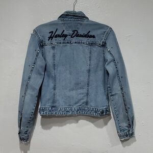 Vintage Y2K Harley-Davidson Jean Jacket With Embroidery & Studs